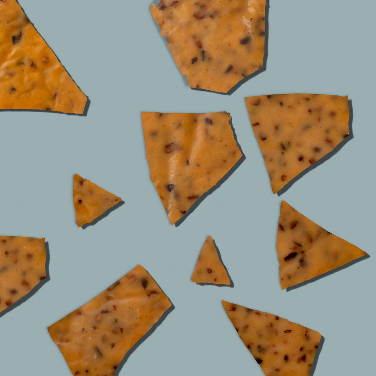 brittle pieces on a light blue background